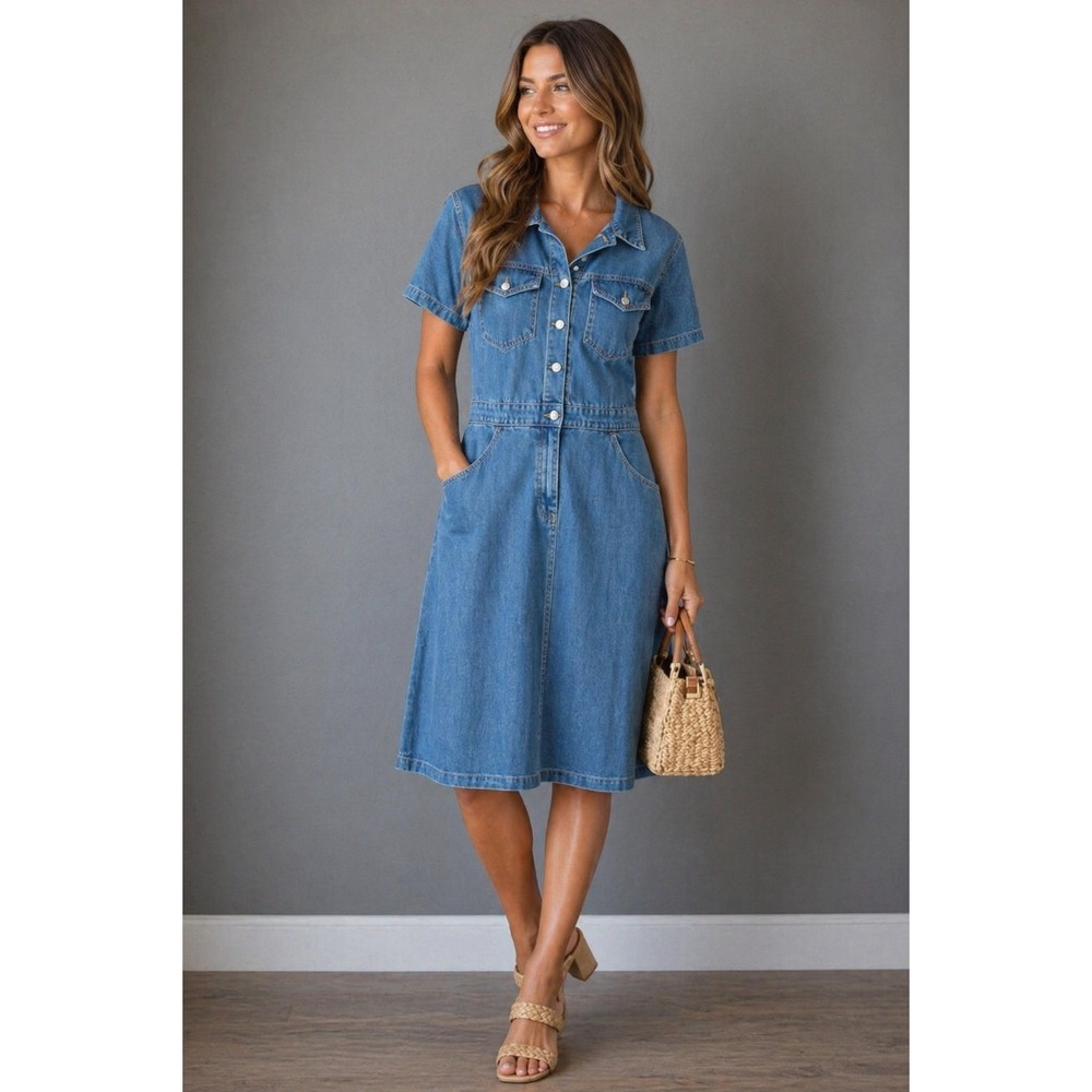 Signature by Levi Strauss Vintage 95 Denim Dress Blue Button Front Midi Medium